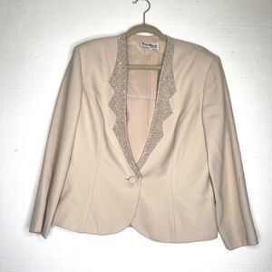 Karen Miller Vintage Ivory Beaded Faux Collar Evening Jacket size 16P